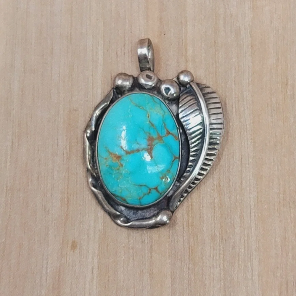 Vintage Sterling Silver Southwest Turquoise Pendant LM
